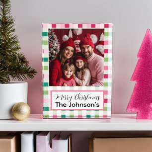 Pink Christmas Chequerboard Photo Block