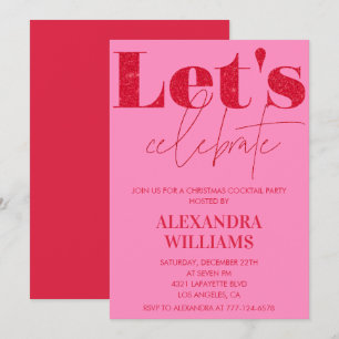 Pink Christmas Cocktail Party Let's celebrate Invitation