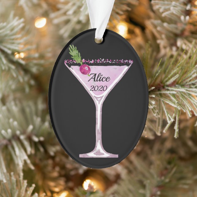 Pink Christmas Cocktail Personalised Ornament (Tree)