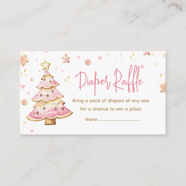 Pink Christmas Cookie Baby Shower Diaper Raffle Enclosure Card (Front)