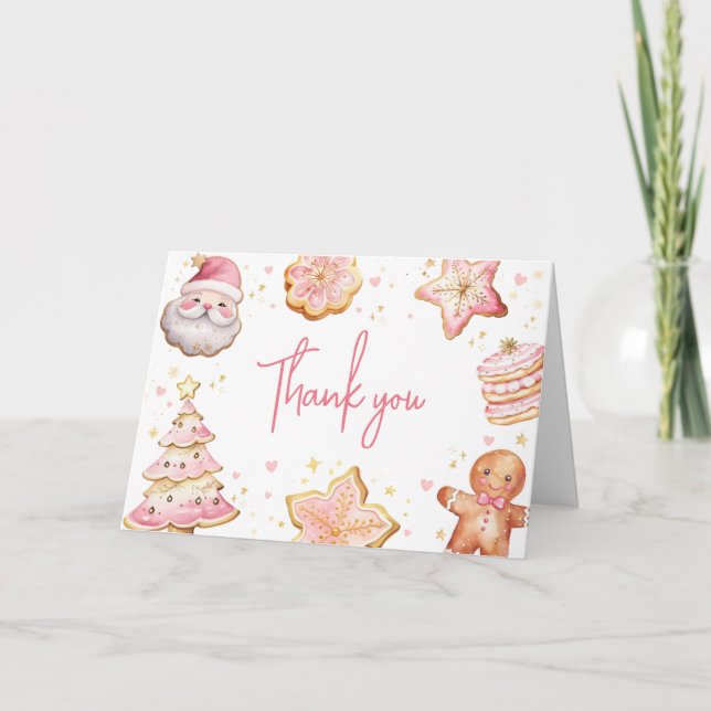 Pink Christmas Cookie Baby Shower Thank You Card (Front)