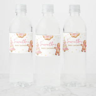 Pink Christmas Cookie Baby Shower  Water Bottle Label