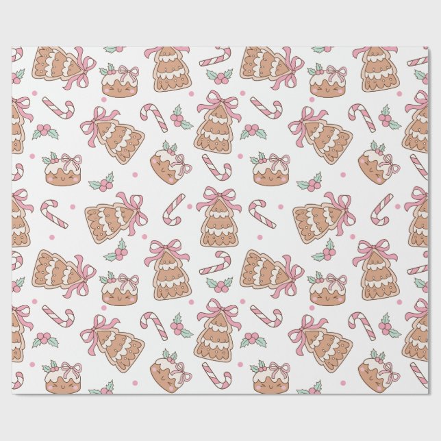 Pink Christmas Cookie Seamless Pattern  Wrapping Paper (Flat)