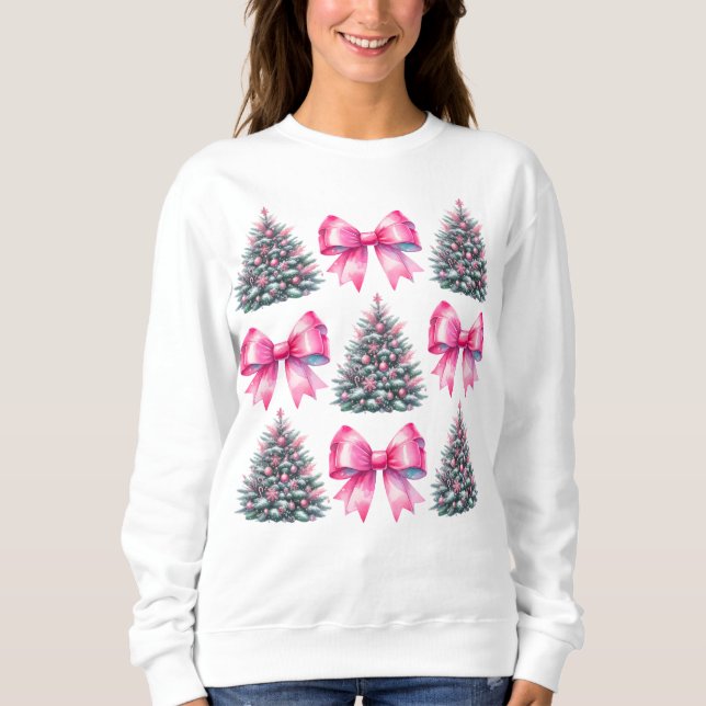 Pink Christmas Coquette Bow Christmas Tree  Sweatshirt (Front)