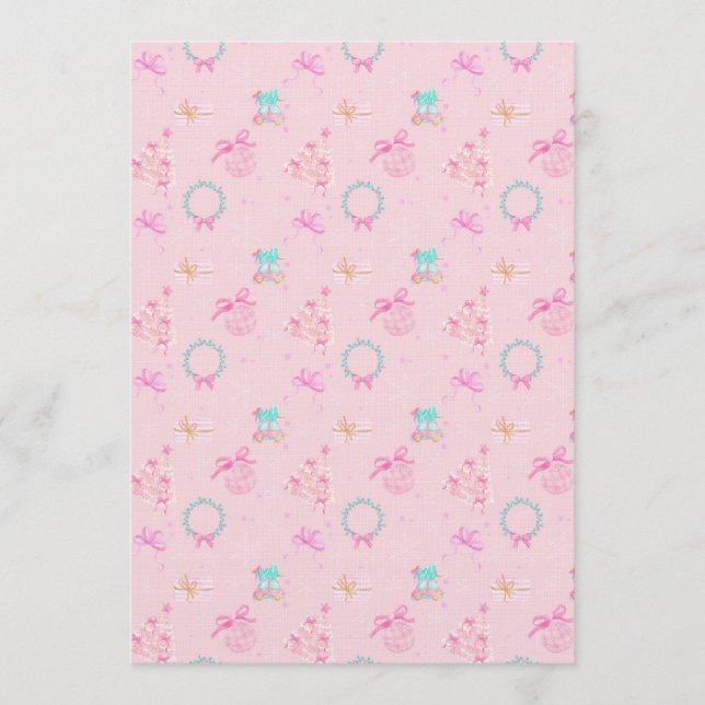 Pink Christmas Coquette Bow Seamless Pattern Invitation (Front)