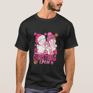 Pink Christmas Crew Snowman With Candy Cane Xmas H T-Shirt