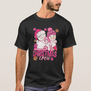 Pink Christmas Crew Snowman With Candy Cane Xmas H T-Shirt