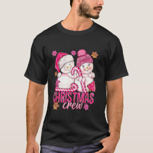 Pink Christmas Crew Snowman With Candy Cane Xmas H T-Shirt