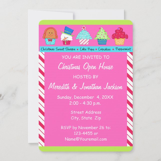 Pink Christmas Cupcake Art Party Event Invitations (Back)