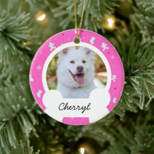pink christmas Custom Dog Photo Ceramic Tree Decoration