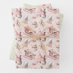Pink Christmas Cute Pastel Wrapping Paper Sheet