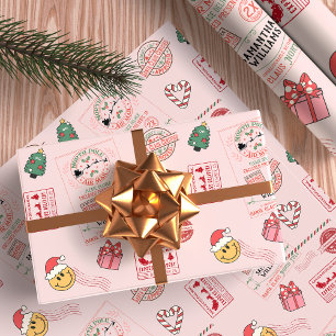 Pink Christmas Cute Personalised Baby Kids Wrapping Paper