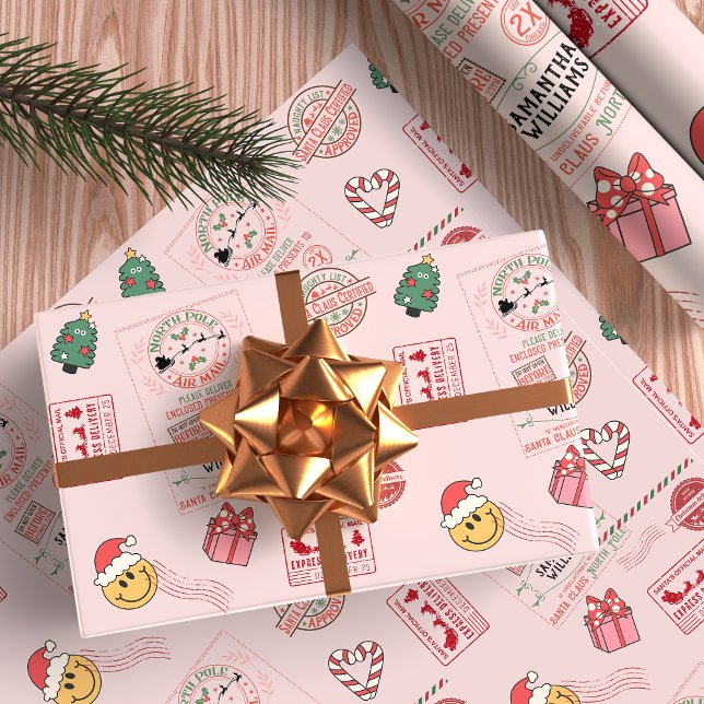 Pink Christmas Cute Personalised Baby Kids Wrapping Paper (Creator Uploaded)