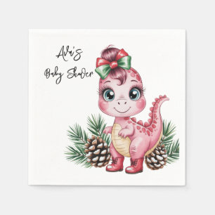 Pink Christmas Dino Girl Baby Shower Napkin