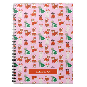 Pink Christmas Dogs Girl Personalised Notebook