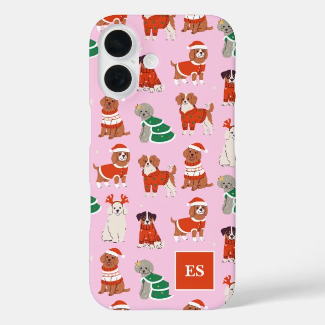Pink Christmas Dogs Personalised Girl Monogram Case-Mate iPhone Case (Back)