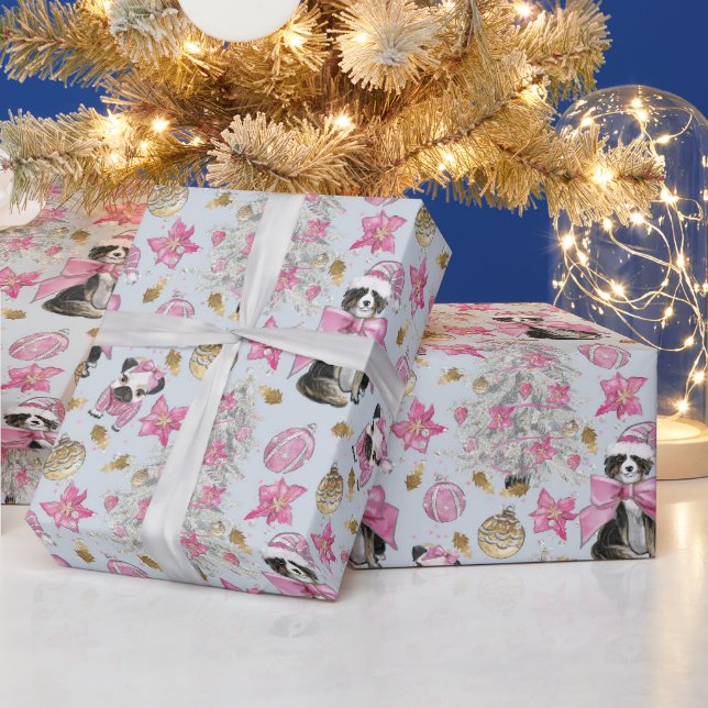 Pink Christmas Dogs Wrapping Paper (Holidays)