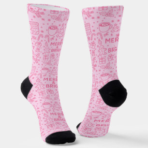 Pink Christmas Doodle   Merry Cheer Socks