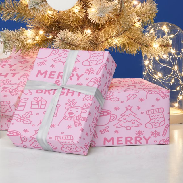 Pink Christmas Doodle | Merry Magic Wrapping Paper (Holidays)