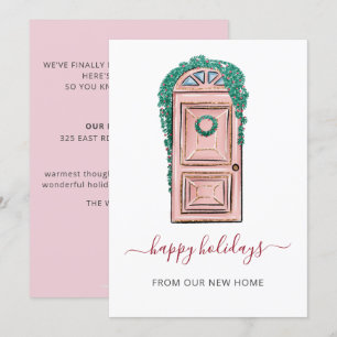 Pink Christmas Door Weve Moved Holiday Card