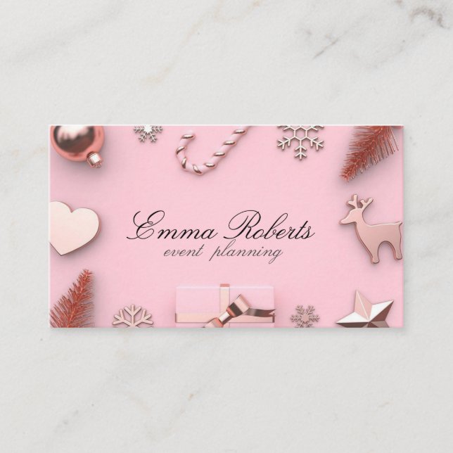 Pink Christmas Elegant Business Card (Front)