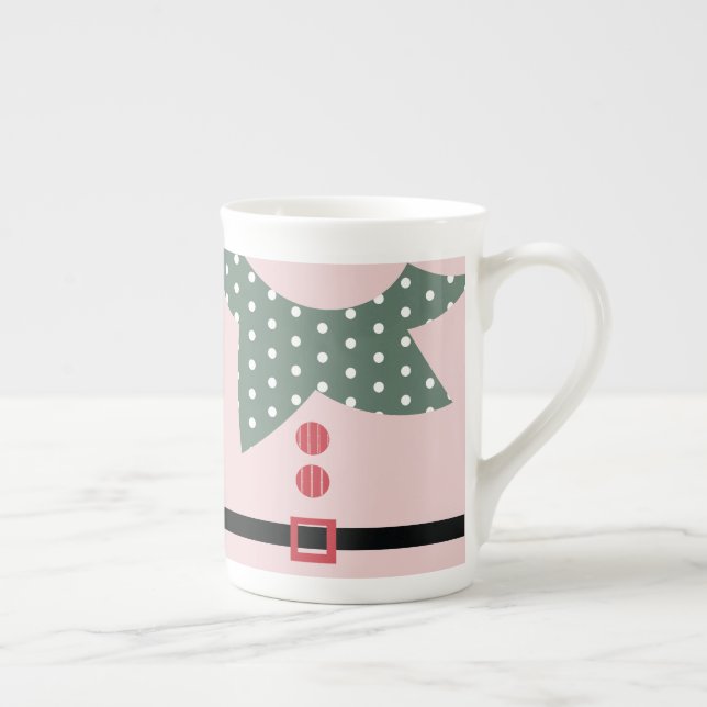 Pink Christmas Elf Suit Holiday Party   Bone China Mug (Right)