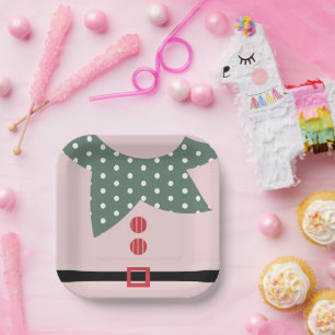 Pink Christmas Elf Suit Holiday Party  Paper Plate
