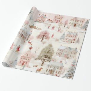 Pink Christmas Ephemera Pattern Wrapping Paper