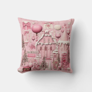 Pink Christmas Ephemera Throw Pillow