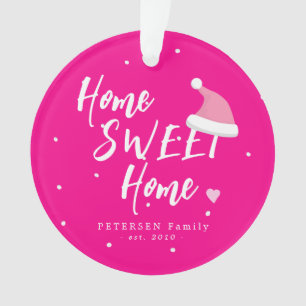 Pink Christmas family PHOTO name home sweet home Ornament