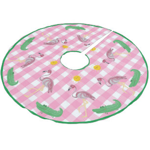 Pink Christmas Flamingo Alligator   Brushed Polyes Brushed Polyester Tree Skirt