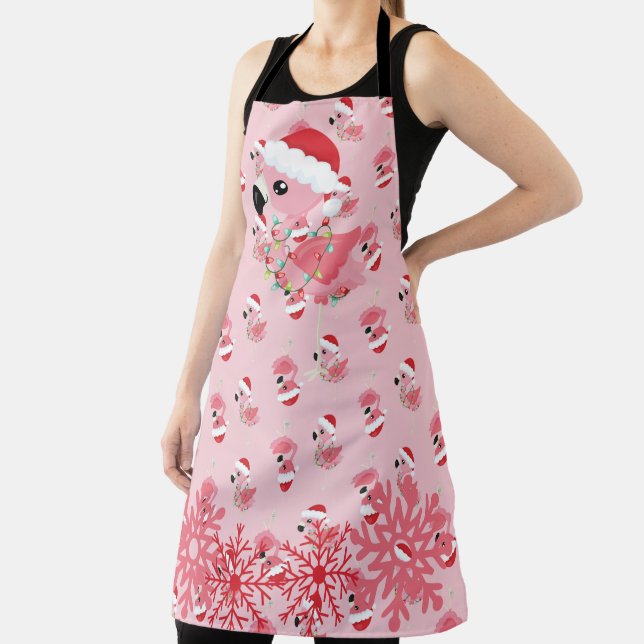 PINK CHRISTMAS FLAMINGOS WITH CHRISTMAS LIGHTS APRON (Insitu)