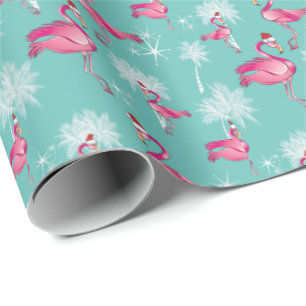 Pink Christmas Flamingos Wrapping Paper