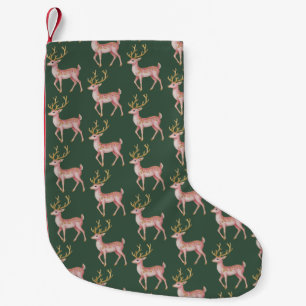 Pink Christmas Floral Reindeer Woodland Vintage Small Christmas Stocking