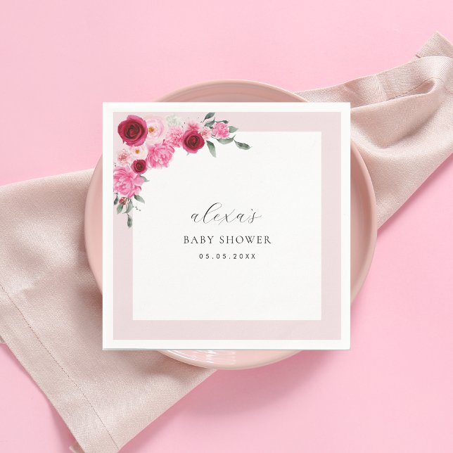 Pink Christmas Floral | Winter Girl Baby Shower Napkin (Creator Uploaded)