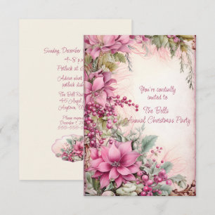 Pink Christmas Flowers Annual Christmas Party  Invitation
