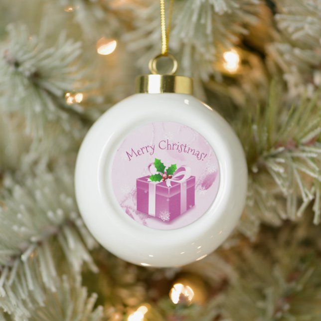 Pink Christmas Gift Framed Ornament (Tree)