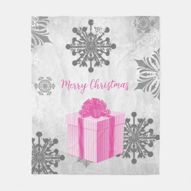Pink Christmas Gift Holiday Fleece Blanket (Front)