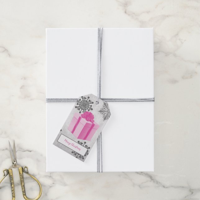 Pink Christmas Gift Holiday Gift Tag (With Twine)