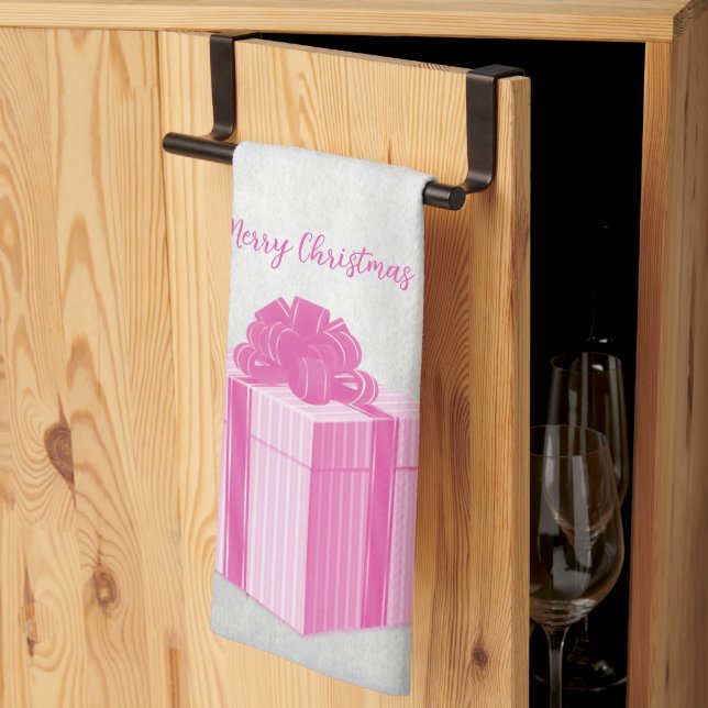 Pink Christmas Gift Holiday Kitchen Towel (Thirds Fold)