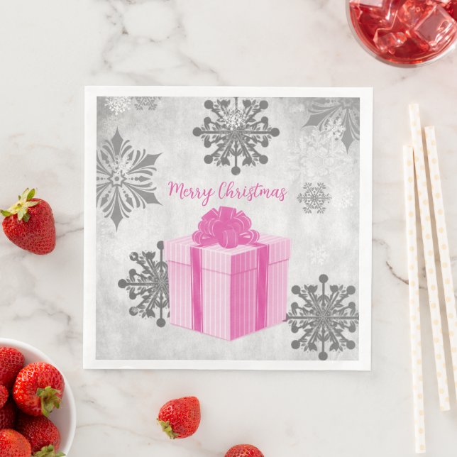 Pink Christmas Gift Holiday Paper Napkin (Insitu)