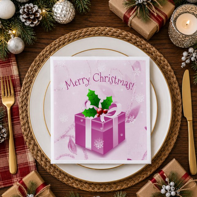 Pink Christmas Gift Paper Napkin (Pink Christmas Gift Paper Napkins)