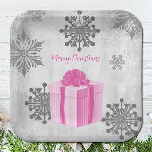 Pink Christmas Gift Paper Plate