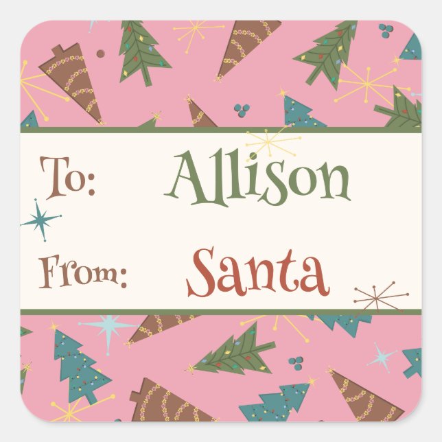 Pink Christmas Gift Sticker from Santa (Front)