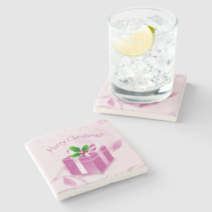 Pink Christmas Gift Stone Coaster