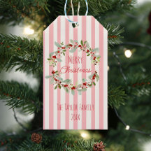 Pink Christmas Gift Tag | Merry Christmas Floral W