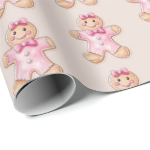 Pink Christmas Gingerbread Cookie Wrapping Paper