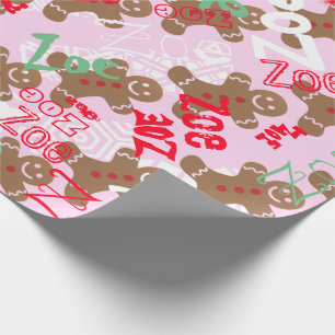 Pink Christmas Gingerbread Gift Wrap Name Changing