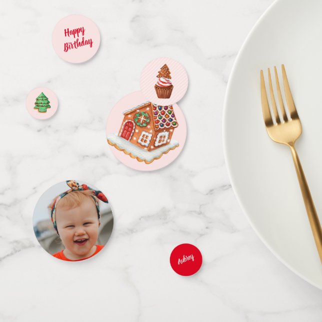 Pink Christmas Gingerbread House Birthday Confetti (Group)