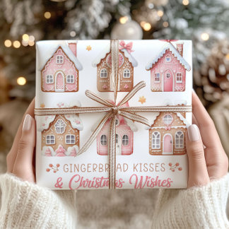 Pink Christmas Gingerbread Houses Wrapping Paper